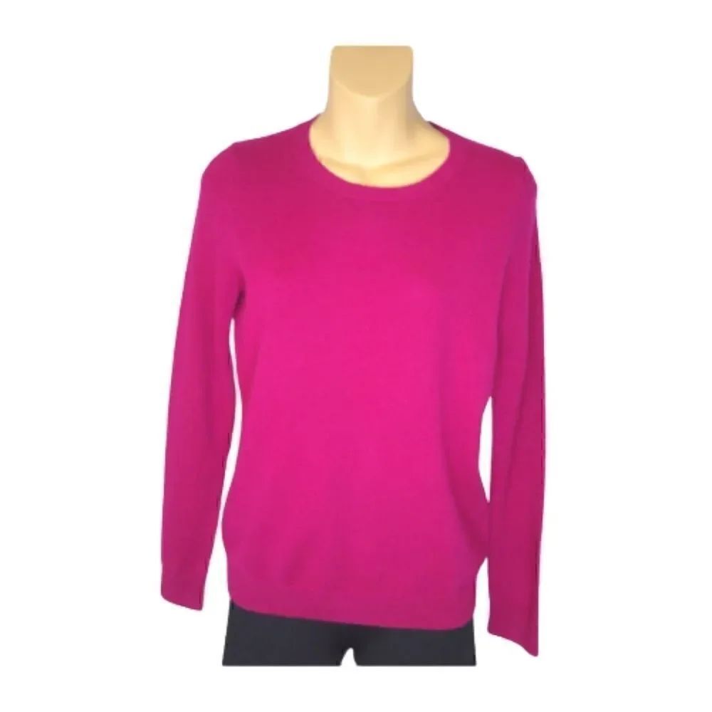 TALBOTS PETITES 100% Cashmere Fuchsia Crewneck Sweater Size Small Petite